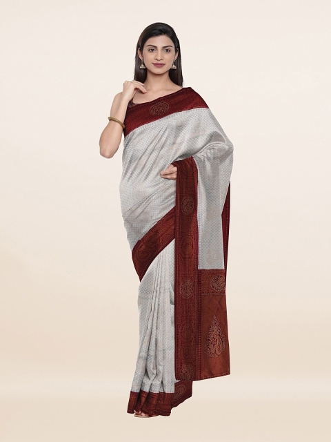 

Pothys Grey & Brown Paisley Beads and Stones Art Silk Saree