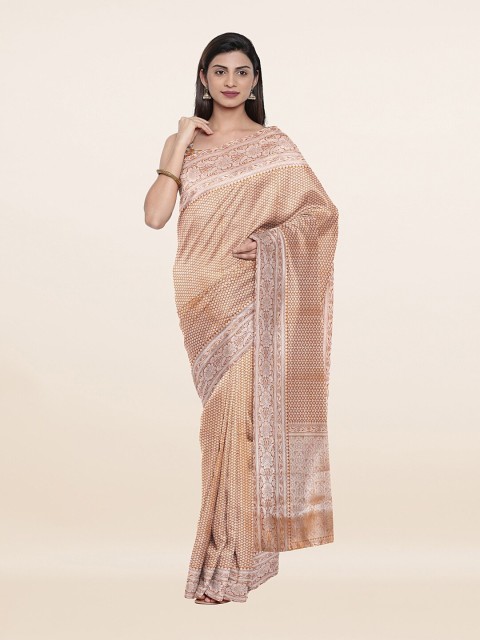 

Pothys Orange & Silver-Toned Ethnic Motifs Banarasi Art Silk Saree