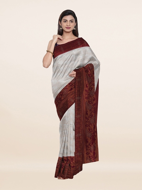 

Pothys Cream-Coloured & Coffee Brown Ethnic Motifs Banarasi Art Silk Saree