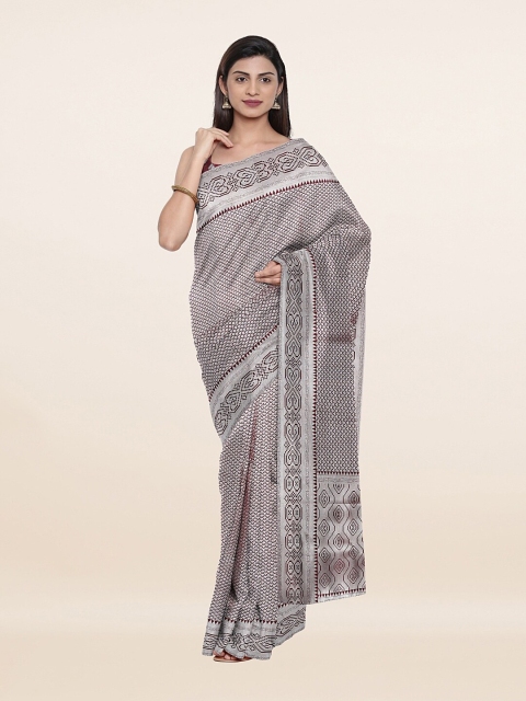 

Pothys Maroon & Silver-Toned Woven Design Zari Art Silk Saree