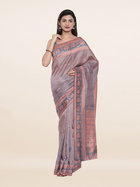 

Pothys Blue & Peach-Coloured Floral Zari Art Silk Saree