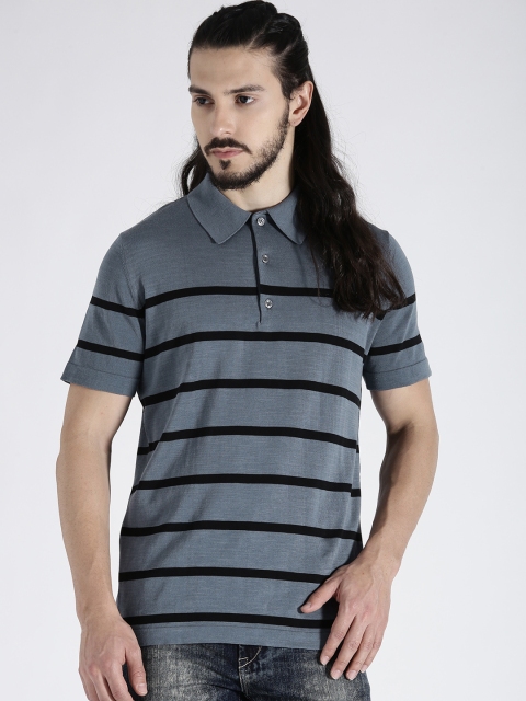 

Antony Morato Men Grey Striped Polo Collar T-shirt