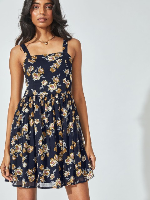 

The Label Life Blue Floral Blooms Strappy Georgette Mini Dress