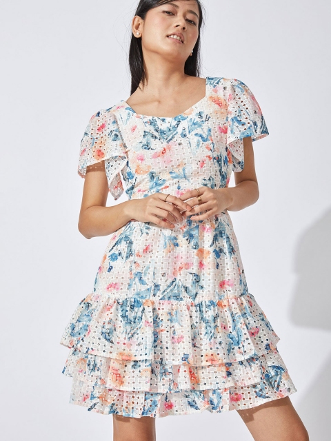 

The Label Life White Floral Schiffli Tiered Dress