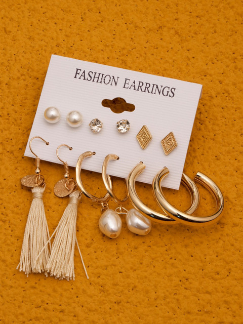 

anore Gold-Toned Geometric Studs Earrings