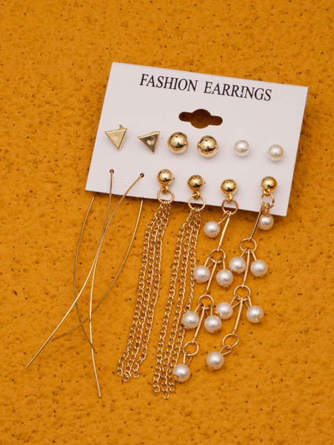 

anore Gold-Toned Geometric Studs Earrings