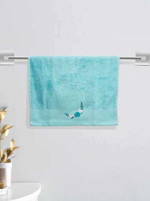 

Athome by Nilkamal Turquoise Blue Floral Embroidered 500GSM Cotton Hand Towel
