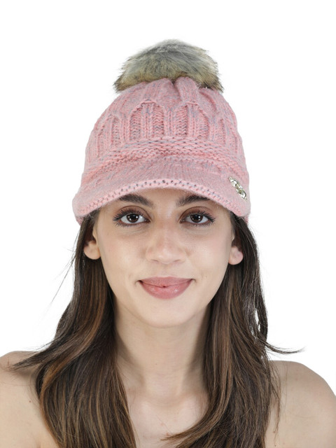 

ELLIS Women Pink & Green Textured Wool Beanie