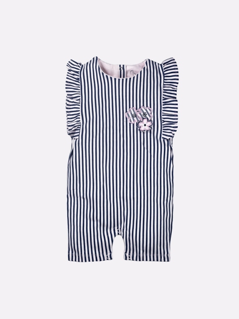 

BABY GO Girls Navy Blue & White Printed Pure Cotton Rompers