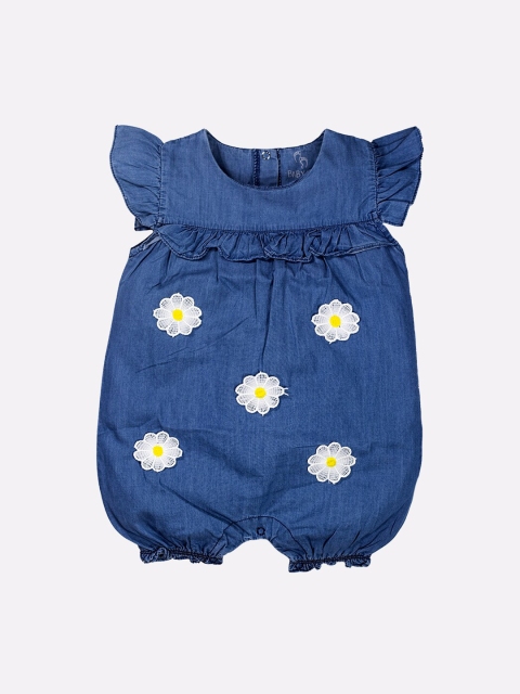 

BABY GO Girls Infant Blue & White Embroidered Pure Cotton Rompers