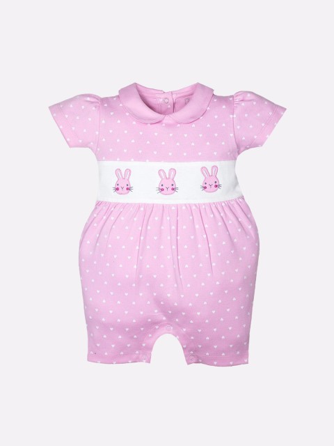 

BABY GO Girls Infant Pink & White Printed Cotton Rompers