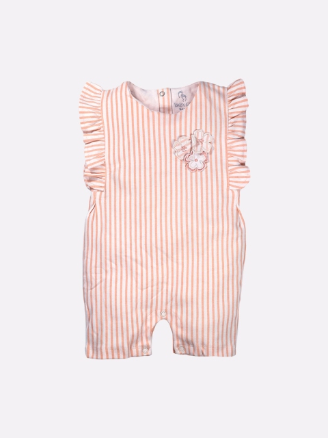 

BABY GO Girls Pink & White Striped Pure Cotton Rompers