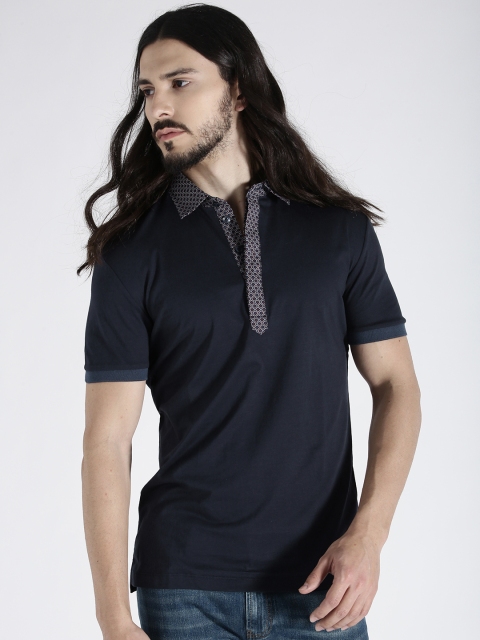 

Antony Morato Men Navy Solid Polo Collar T-shirt, Navy blue