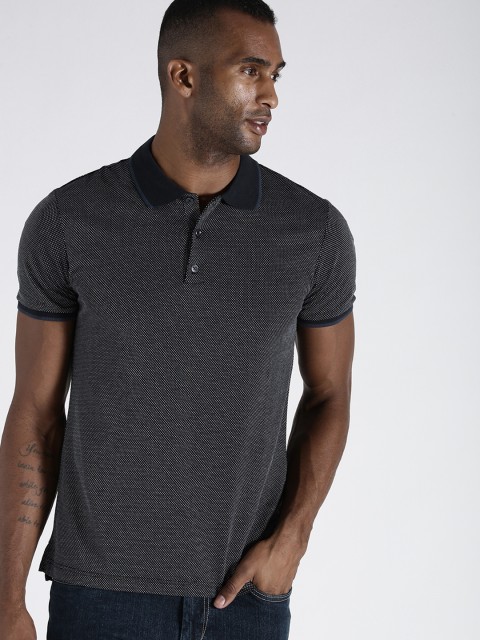 

Antony Morato Men Navy Self-Design Polo Collar T-shirt, Navy blue