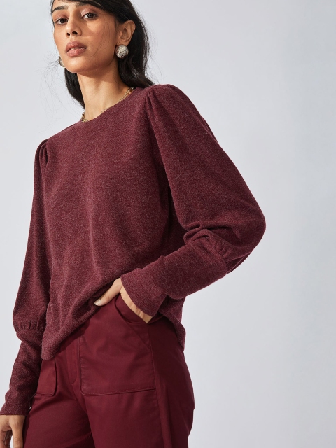 

The Label Life Burgundy Velour Knit Top