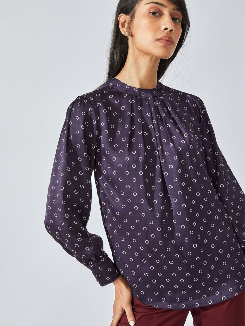 

The Label Life Purple Polka Dot Print Satin Top