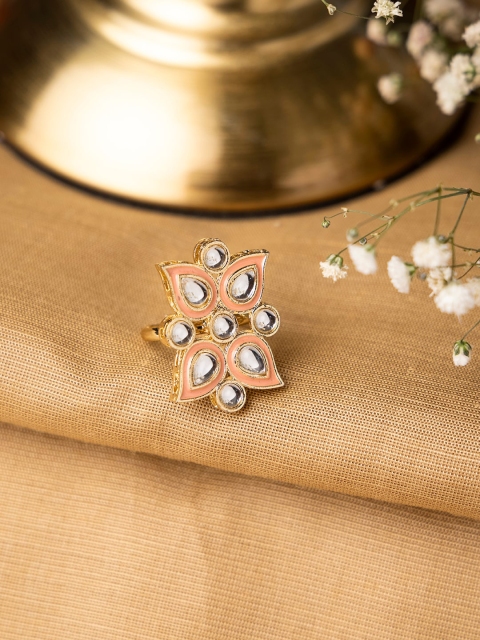 

INDYA Gold-Toned & Peach Kundan Studded Finger Ring