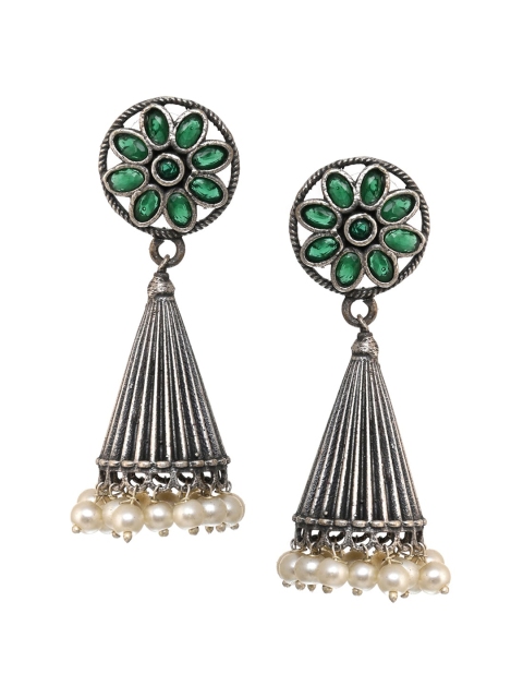 

INDYA Green Contemporary Jhumkas Earrings