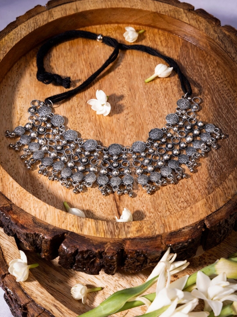 

INDYA Silver-Toned Silver-Plated Oxidised Necklace