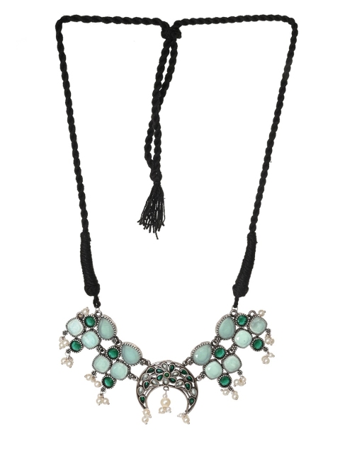 

INDYA Women Green Crescent Choker Earrings Set