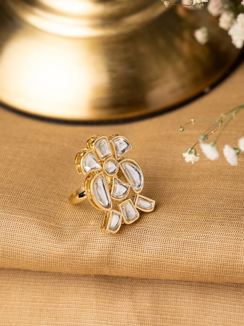 

INDYA Gold-Plated White Kundan-Studded Finger Ring