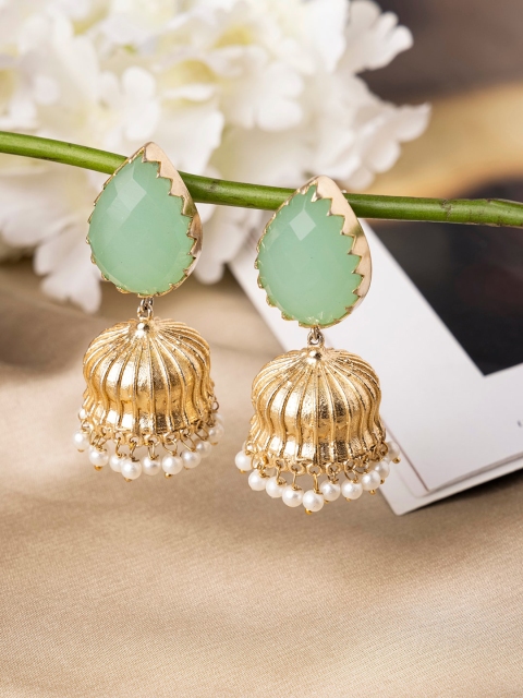 

INDYA Green Contemporary Jhumkas Earrings