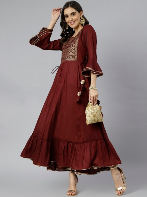

KALINI Women Maroon Embroidered Flared Sleeves Thread Work Anarkali Kurta