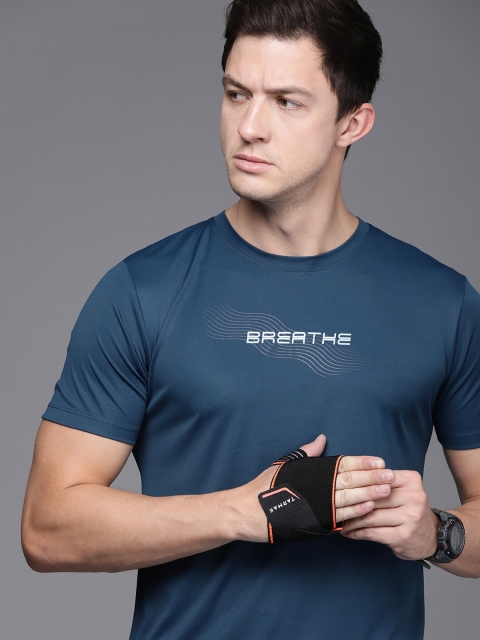 

WROGN ACTIVE Men Teal Blue Typography Printed Dry Pro Slim Fit T-shirt