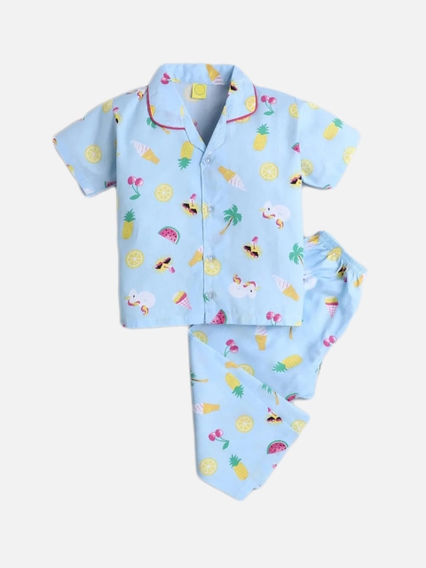 

The Magic Wand Kids Blue Printed Cotton Night suit