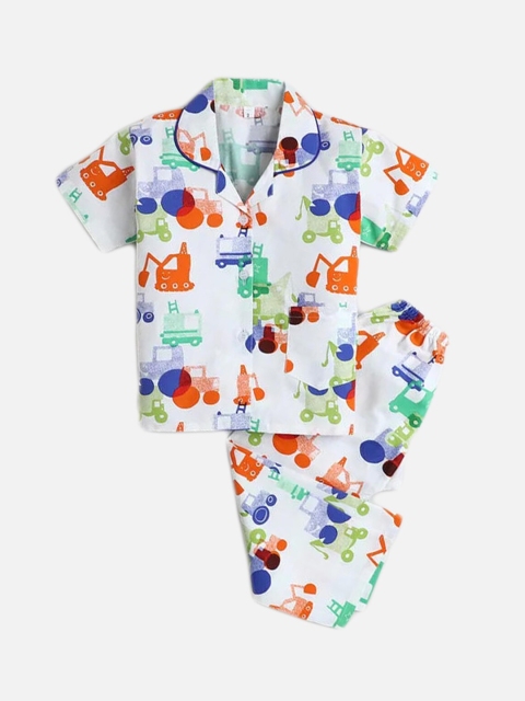 

The Magic Wand Kids White Graphic Print Cotton Night Suit