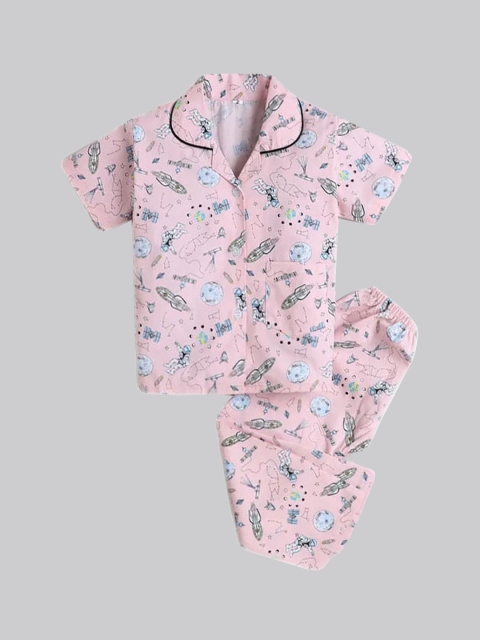 

The Magic Wand Kids Pink Printed Cotton Night suit