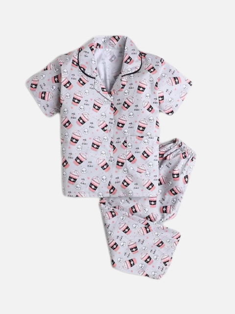 

The Magic Wand Kids Grey Printed Pure Cotton Night Suit
