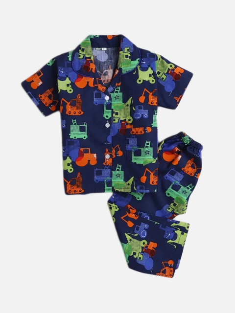 

The Magic Wand Kids Navy Blue Printed Night suit