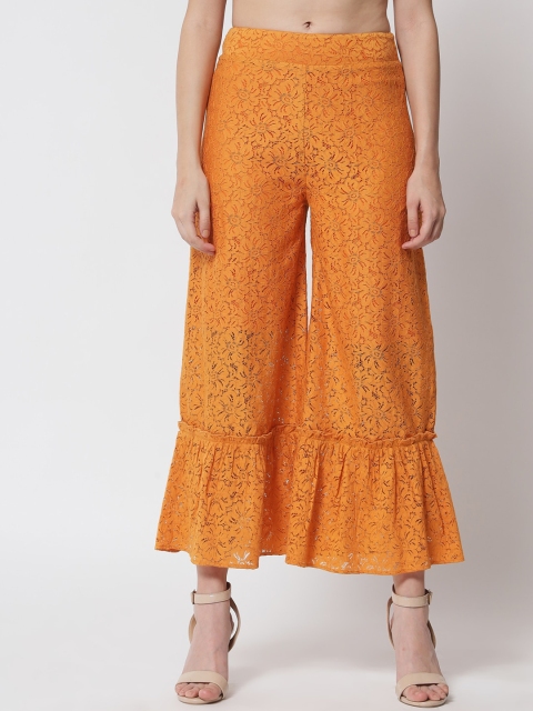 

Samshek Women Orange High-Rise Pleated Trousers