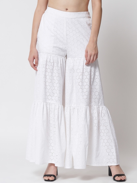 

Samshek Women White Printed High-Rise Trousers