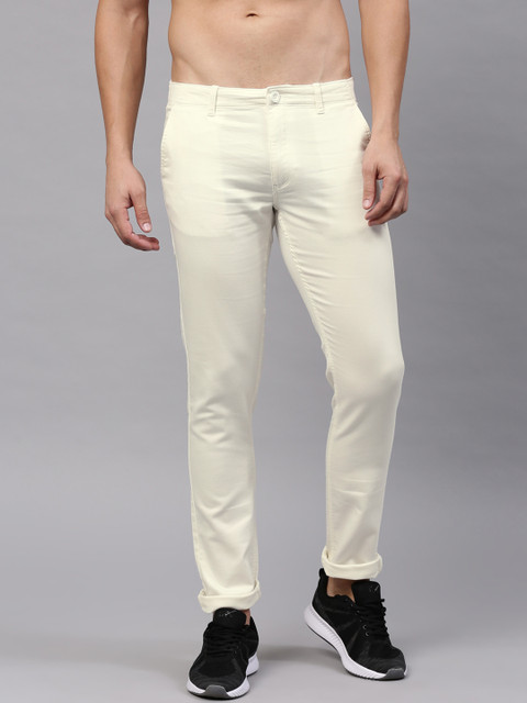 

HRX by Hrithik Roshan Men Cream-Coloured Slim Tapered Fit Solid Regular Trousers