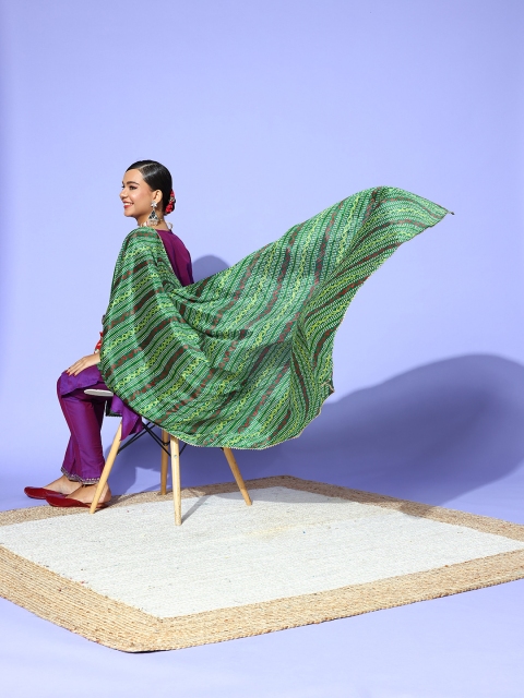 

Rang Gali Green & Red Printed Art Silk Bandhani Dupatta with Gotta Patti