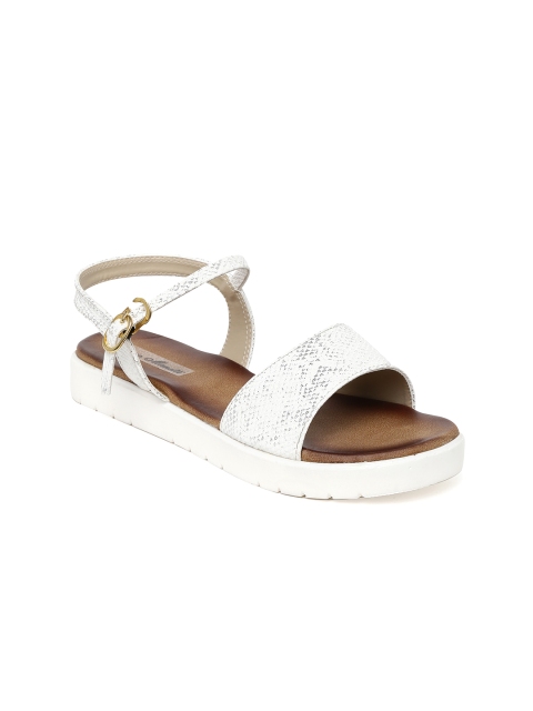 

Bruno Manetti Women White Snakeskin Textured Flats