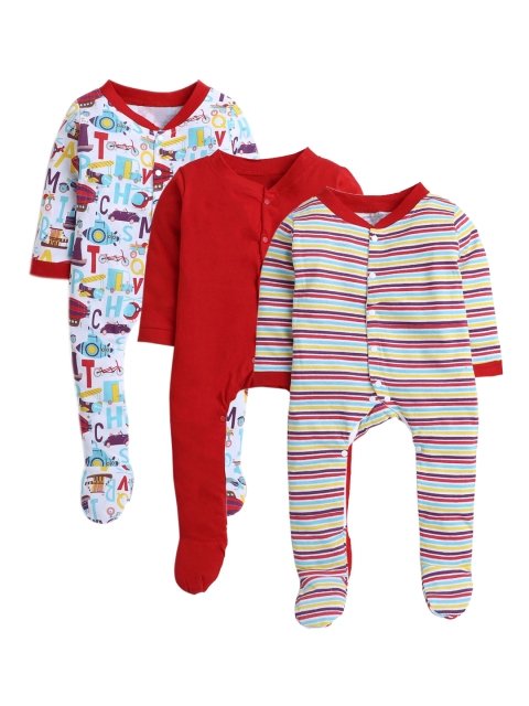 

Hopscotch Pack of 3 Red Printed Cotton Sleepsuits