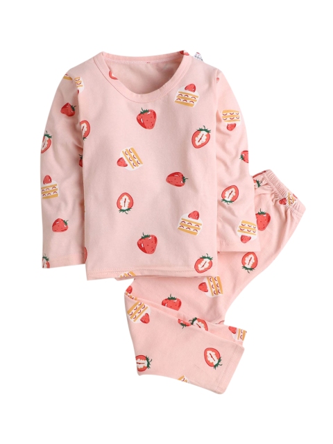 

Hopscotch Girls Pink & Red Printed Night suit