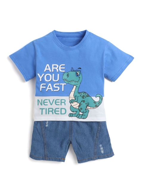 

Hopscotch Boys Blue & Green Printed T-shirt with Shorts