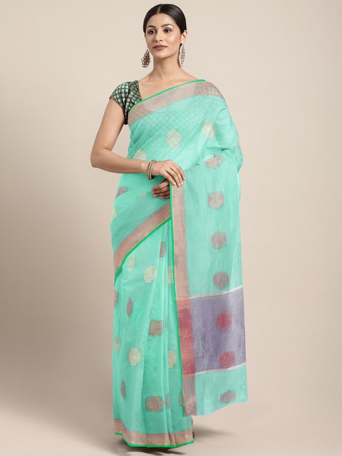 

KALINI Sea Green Woven Design Silk Cotton Chanderi Saree