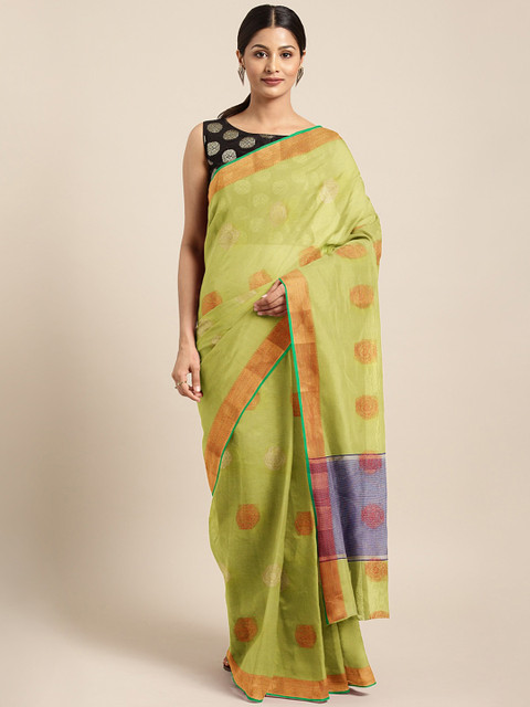 

KALINI Green Woven Design Silk Cotton Chanderi Saree