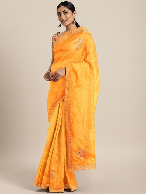 

KALINI Mustard Yellow Embellished Chanderi Saree