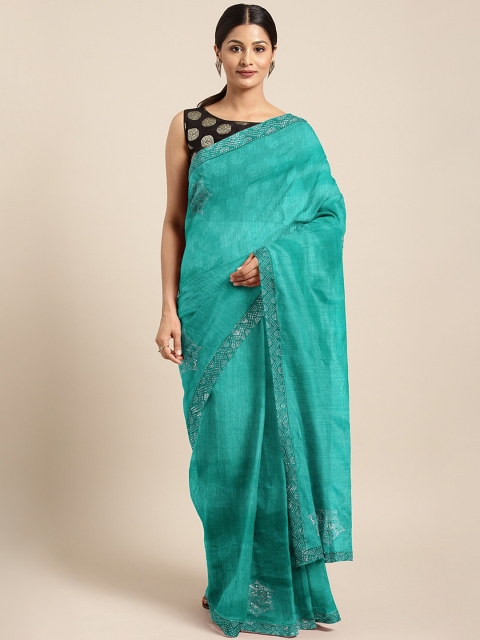 

KALINI Teal Green Woven Design Chanderi Saree