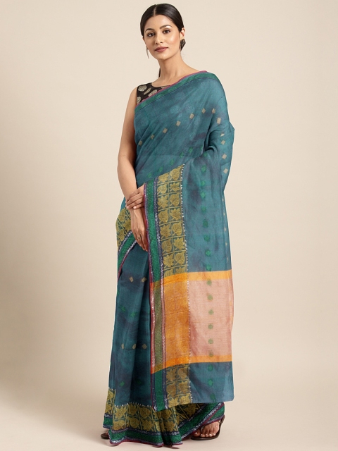 

KALINI Teal Green Woven Design Silk Cotton Chanderi Saree