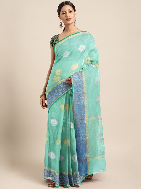 

KALINI Sea Green Woven Design Silk Cotton Chanderi Saree