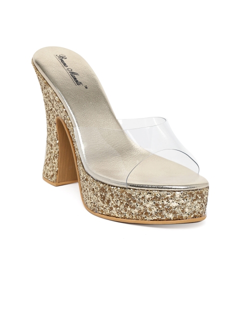

Bruno Manetti Women White & Gold-Toned Shimmer Platforms