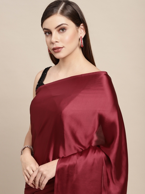 

DIVASTRI Maroon Solid Satin Saree
