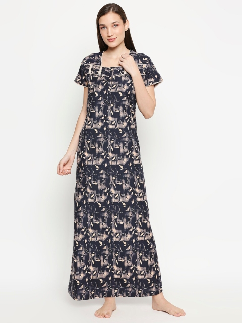 

XIN Navy Blue Printed Maxi Nightdress